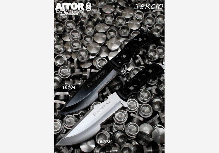 Laden Sie das Bild in Galerie -Viewer, {Aitor - Tercio Black Tactical Knife - Hochwertiges Mova-Edelstahlmesser
